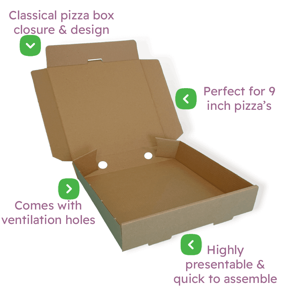 Brown 9" (Inch) Takeaway Pizza Box - 229x229x38mm
