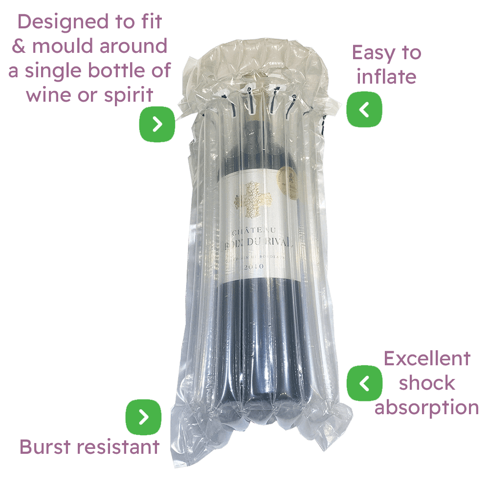 Single Bottle Air Packaging Kit - Includes Air Cushioning Bags, Brown Postal Boxes & Hand Pump