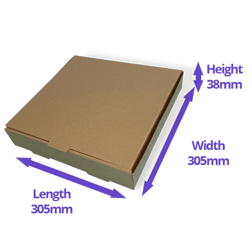 Brown 12" (Inch) Takeaway Pizza Box - 305x305x38mm