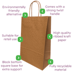 Ribbed Kraft Premium Brown Twist Handle Paper Carrier Bags - 200x80x240mm