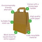 Large Brown Tape Handle Paper Carrier Bags - 254x140x295mm