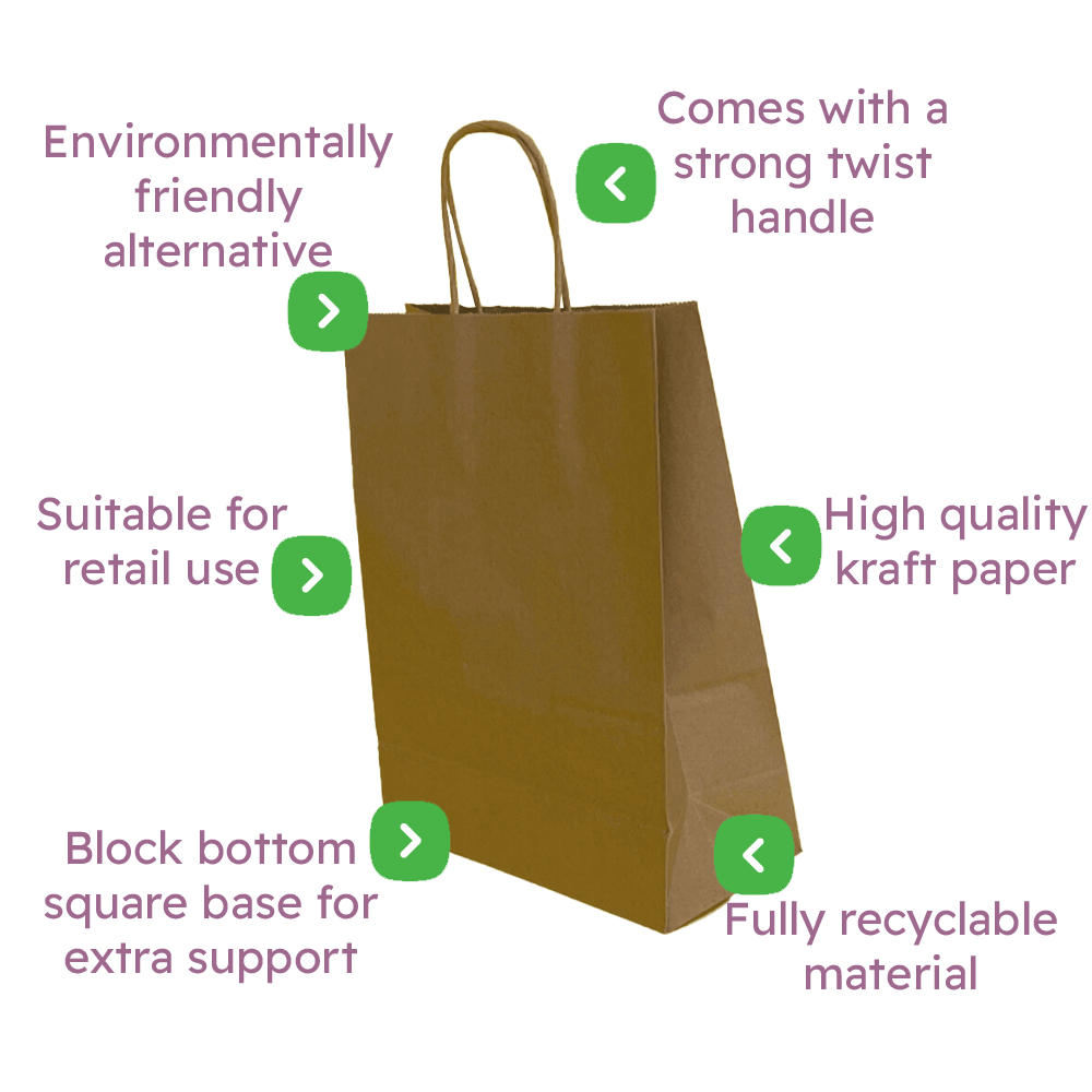 Brown Twist Handle Paper Carrier Bags - 240x110x310mm