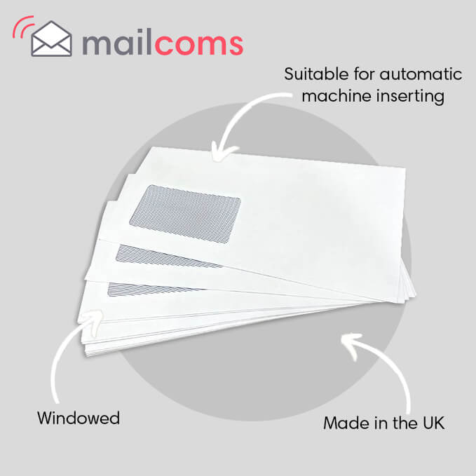 White DL+ Windowed (35mm x 90mm Window) Folding Inserting Machine Envelopes (114mm x 235mm)