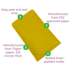Gold Padded Envelopes / Mailers - 120x215mm