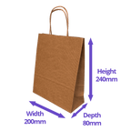 Ribbed Kraft Premium Brown Twist Handle Paper Carrier Bags - 200x80x240mm