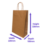 Ribbed Kraft Premium Brown Twist Handle Paper Carrier Bags - 220x100x330mm