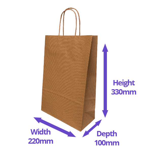 Ribbed Kraft Premium Brown Twist Handle Paper Carrier Bags - 220x100x330mm
