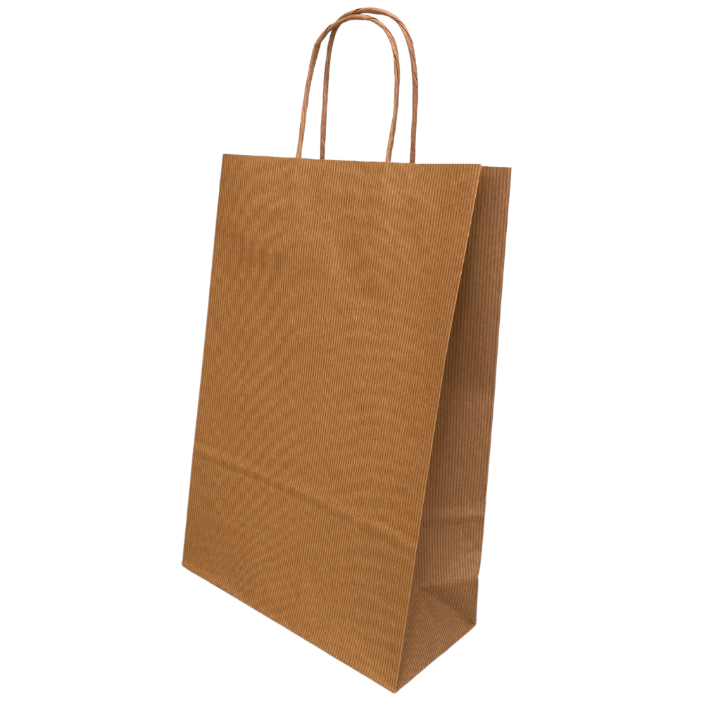 Ribbed Kraft Premium Brown Twist Handle Paper Carrier Bags - 220x100x330mm