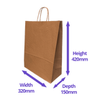 Ribbed Kraft Premium Brown Twist Handle Paper Carrier Bags - 320x150x420mm