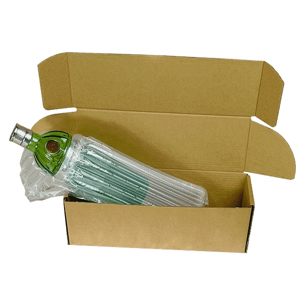 Single Bottle Air Packaging Kit - Includes Air Cushioning Bags, Brown Postal Boxes & Hand Pump