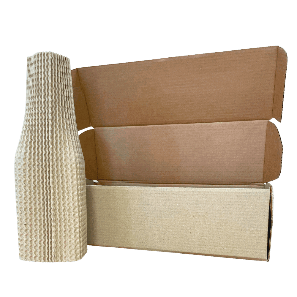 Single Bottle Corrugated Bottle Sleeve Kit – Includes Corrugated Bottle Sleeve & Brown Postal Boxes