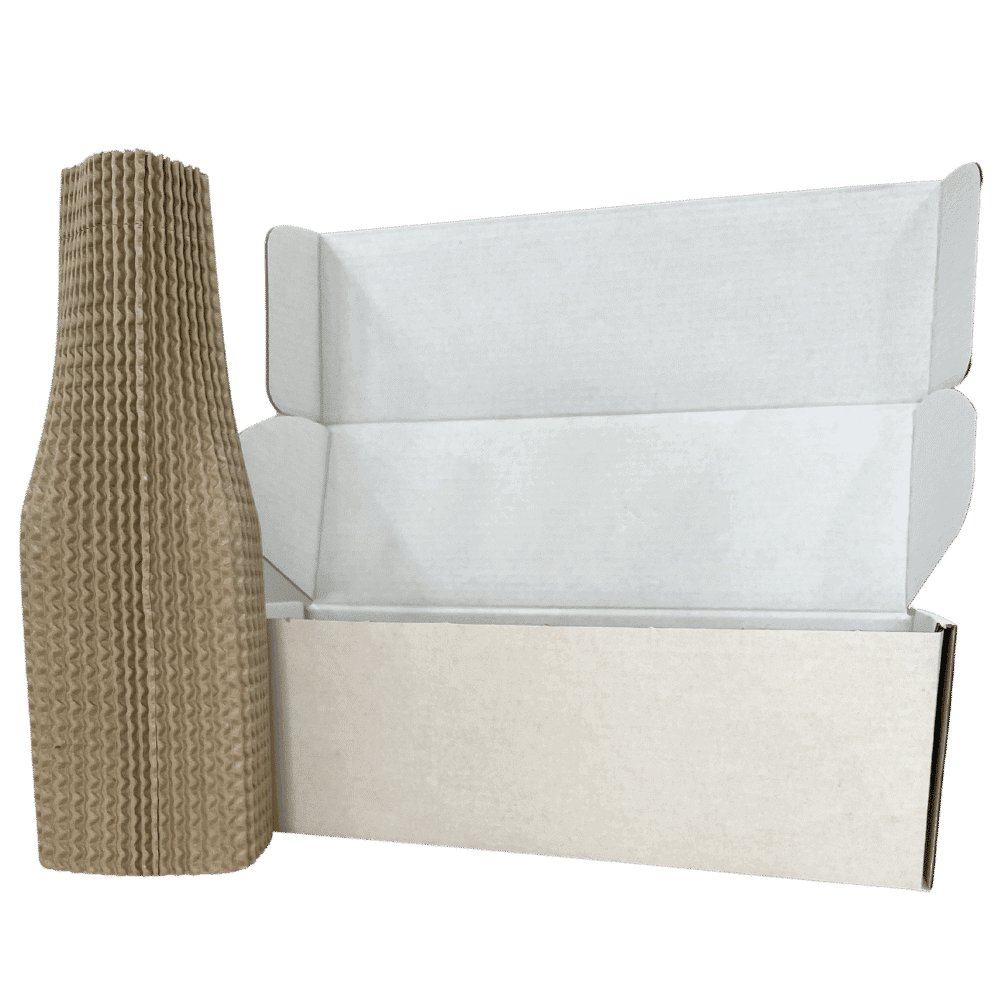Single Bottle Corrugated Bottle Sleeve Kit – Includes Corrugated Bottle Sleeve & White Postal Boxes
