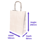 White Kraft Premium Twist Handle Paper Carrier Bags - 185x80x240mm