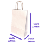 White Kraft Premium Twist Handle Paper Carrier Bags - 220x100x330mm