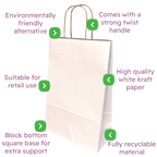 White Kraft Premium Twist Handle Paper Carrier Bags - 185x80x240mm