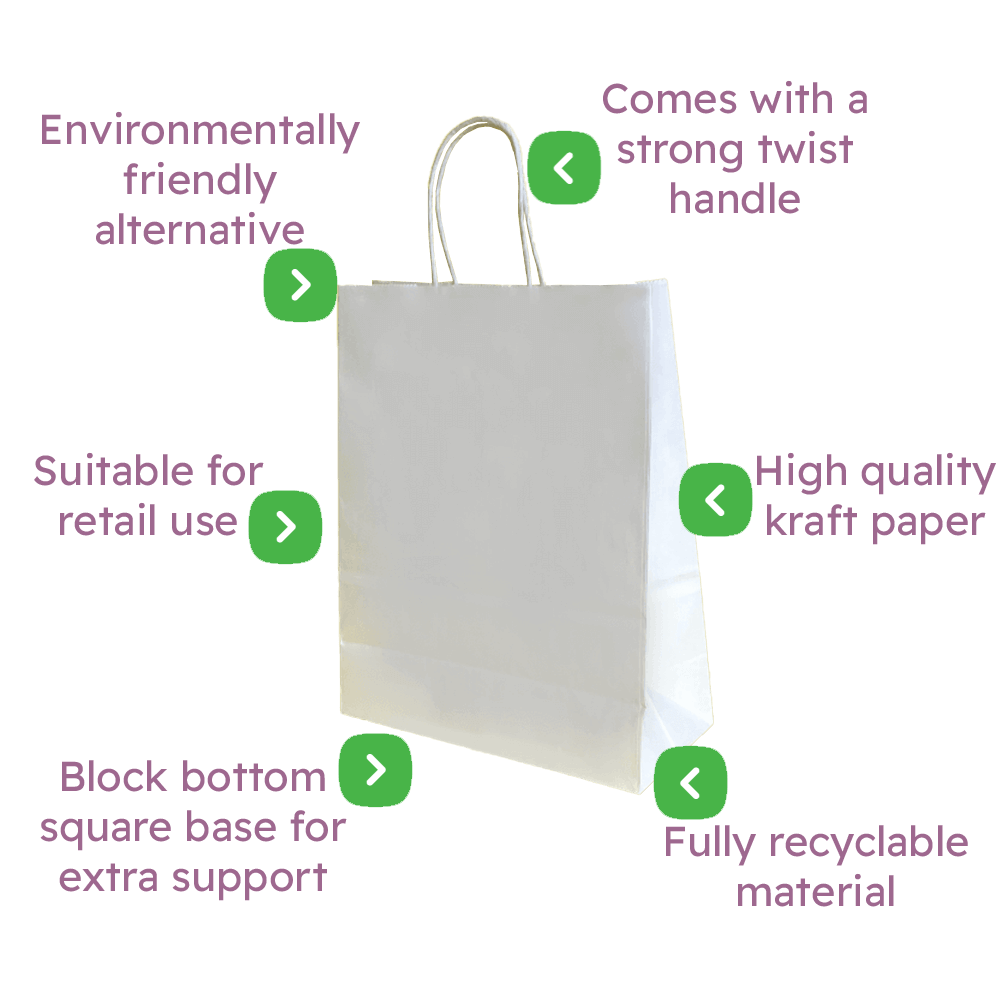White Twist Handle Paper Carrier Bags - 320x140x420mm